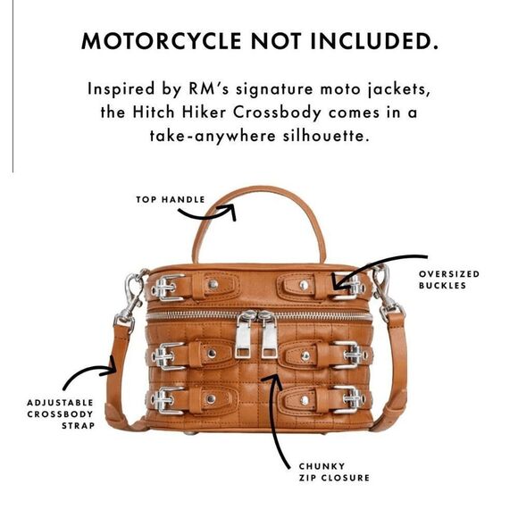 NWT REBECCA MINKOFF Hitch Hiker Oblong Moto Caramel Crossbody Handbag MSRP $398 - Picture 2 of 16